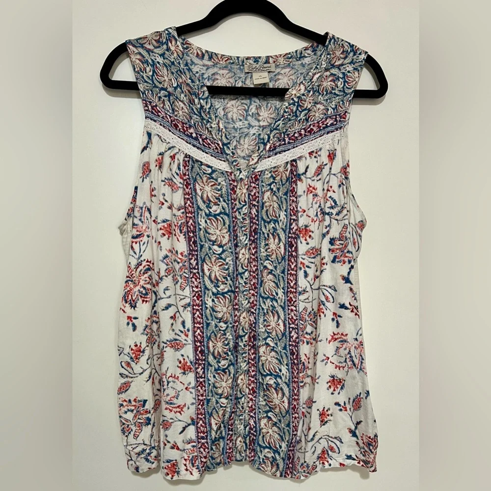 Lucky Brand Bohemian Floral Sleeveless Blouse